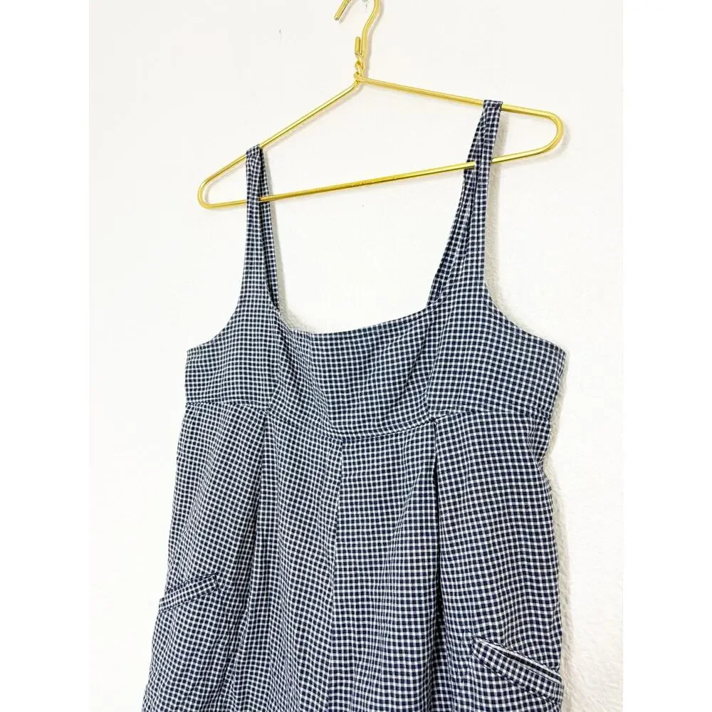 Free People Billie Plaid Playsuit Blue White Oversized Preppy Classic Romper